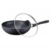 Tigaie Wok Aluminiu cu Înveliş de Granit şi Capac Sticlă Imperial Peterhof, 28 cm, Neaderentă, Inducţie