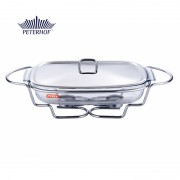 Vas Cald (Dish) cu Încălzitor Azus Peterhof, 3.5 Litri, Vas Yena cu Capac, Sticlă Pyrex, Suport, Inox