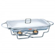 Vas Cald (Dish) cu Încălzitor Azus Peterhof, 3.4 Litri, Vas Yena cu Capac, Sticlă Sabinex, Suport, Inox